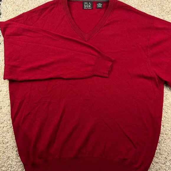 Jos. A. Bank Men's Size 2XL Pullover Sweater V Neck All Wool Red Solid Soft - Picture 1 of 6